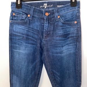 7 for all mankind dark wash low rise skinny jeans